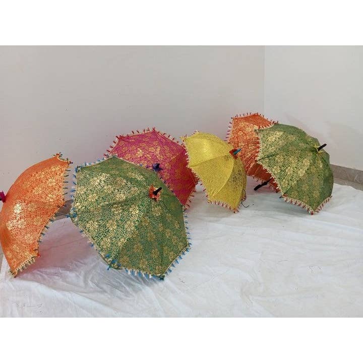 Bhawana Handicrafts - Wholesale Umbrella – Women's - 5 Pieces Indian Floral Design Decorative Umbrella Wedding