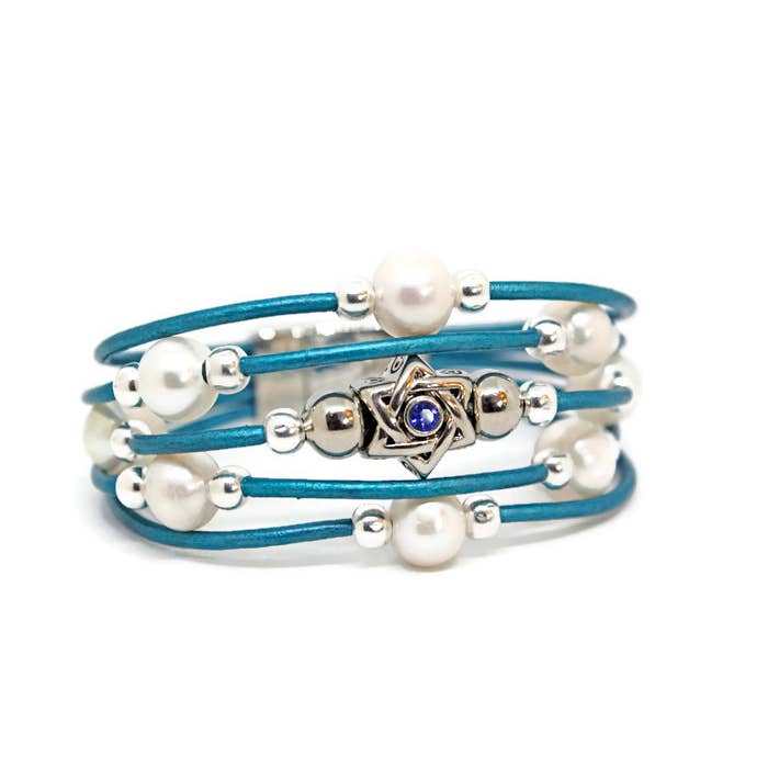 MT1E Judaica Star of David Freshwater Pearls Bracelet Jewish for wholesale by Sea Ranch Jewelry