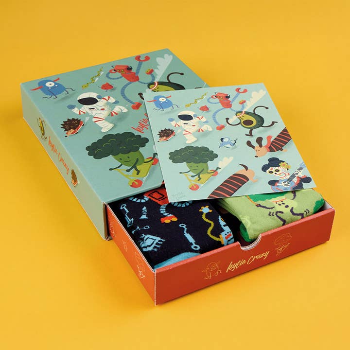 Original Pack of 4 Fun Socks + Box + Print for wholesale by KYLIE CRAZY
