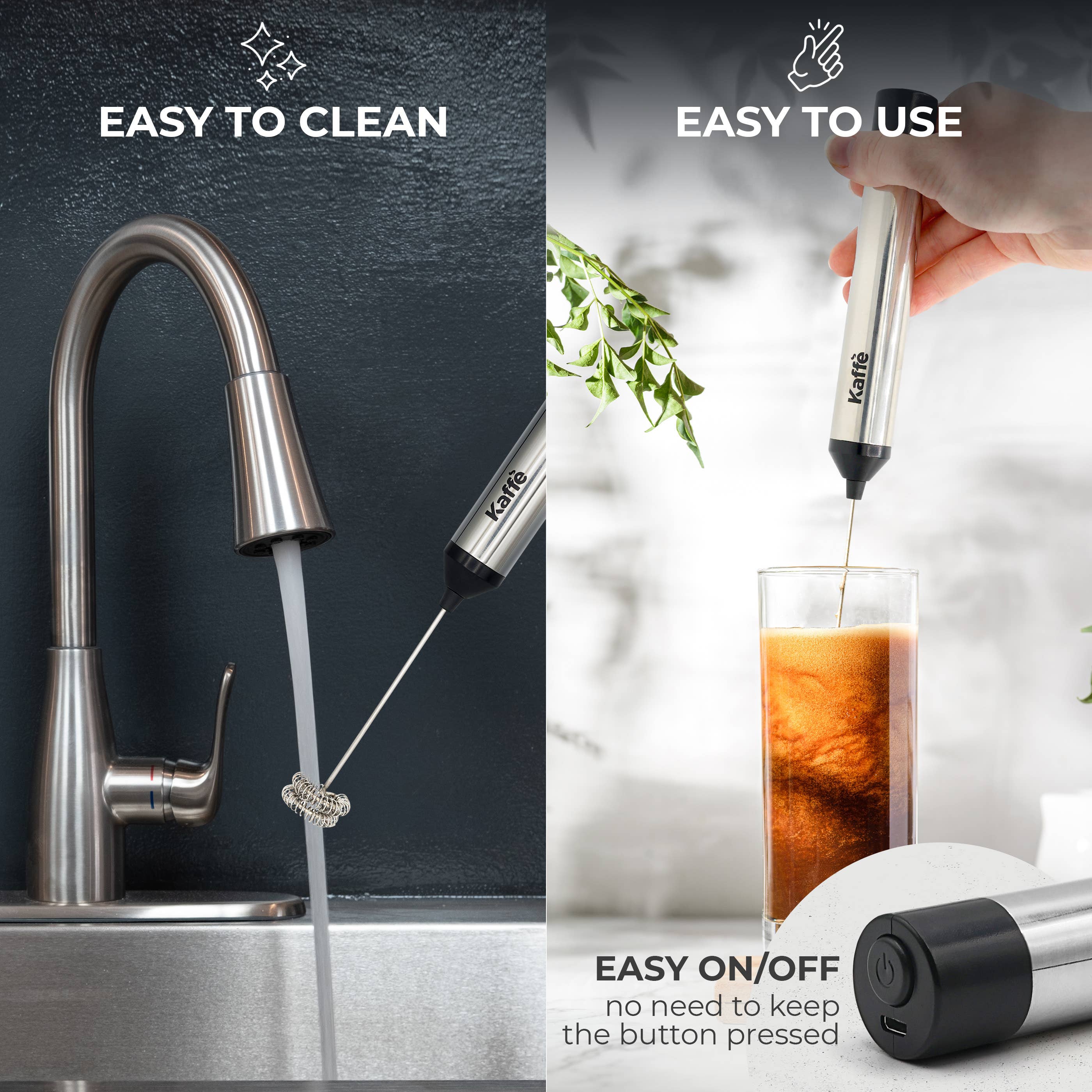 Kaffe - Wholesale Kitchen Tool/Gadget - Kaffe Handheld Milk Frother with Stand - USB Rechargeable6