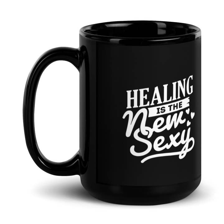Healing Is The New Sexy - Tazza nera lucida, da per la vendita all'ingrosso da parte di Lifestyle by Suncera