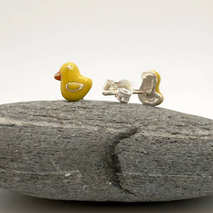Just Ducky – Sterling Silver & Enamel Stud Earrings for wholesale by The Green Gecko