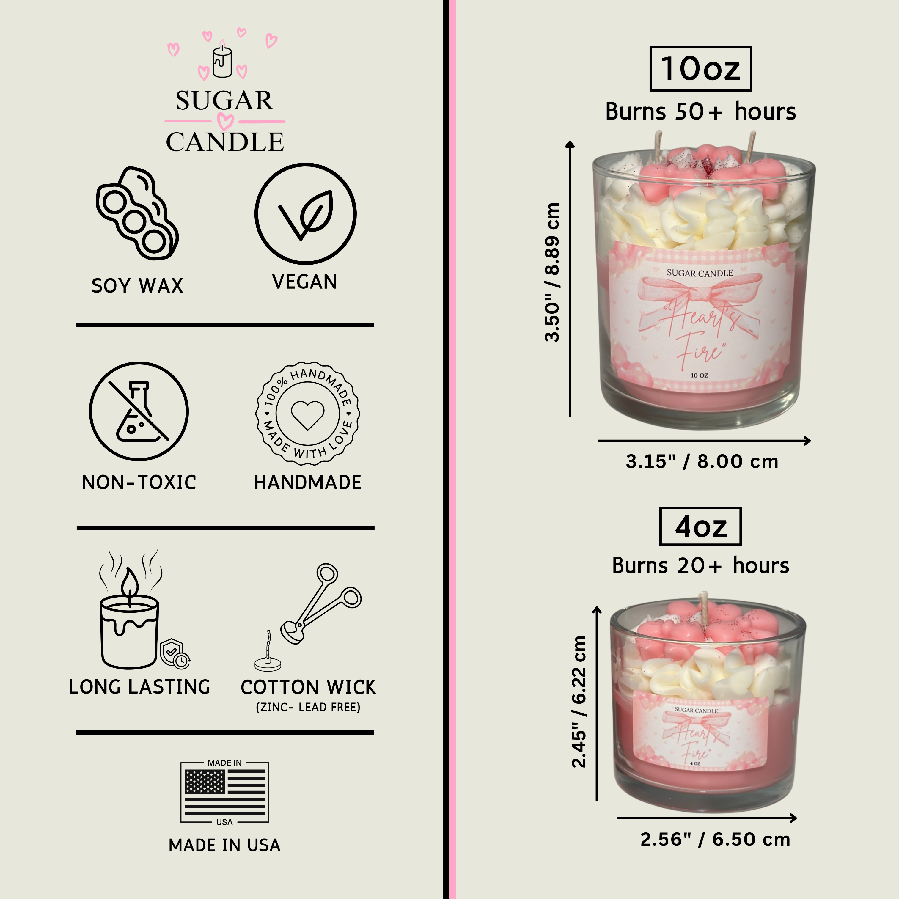 Sugar Candle - Wholesale Jar/Filled Candle - Hearts Fire Pink Candle: Soy Wax, Gift & Retail Ready6