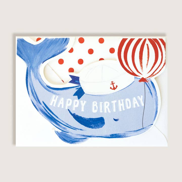Carte de vœux de joyeux anniversaire en forme de grande baleine pour la vente par The First Snow