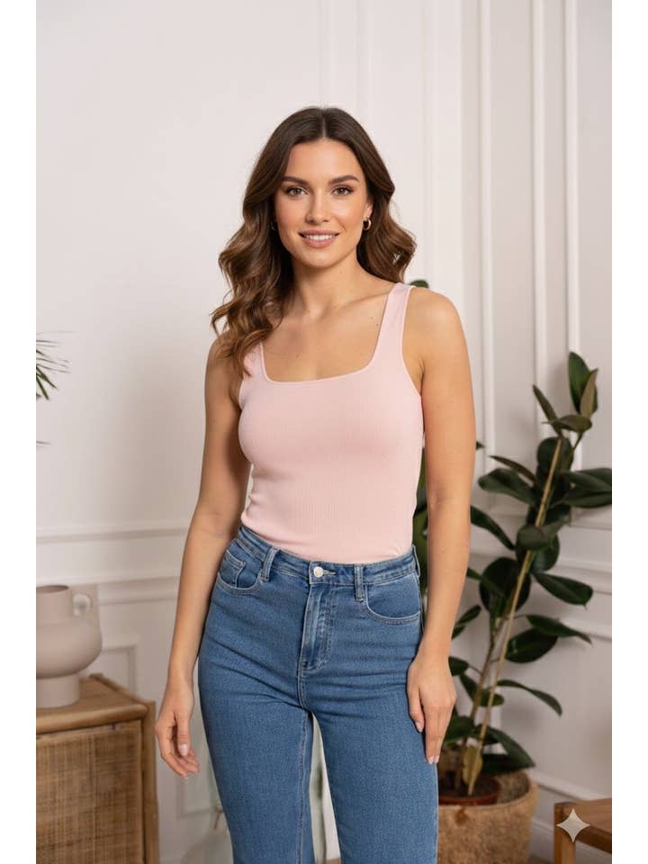 CHOKLATE PARIS – Großhandel Tanktop – Damen – 2-in-1 Wendbares Tanktop mit V-Ausschnitt und eckigem Ausschnitt – 87954