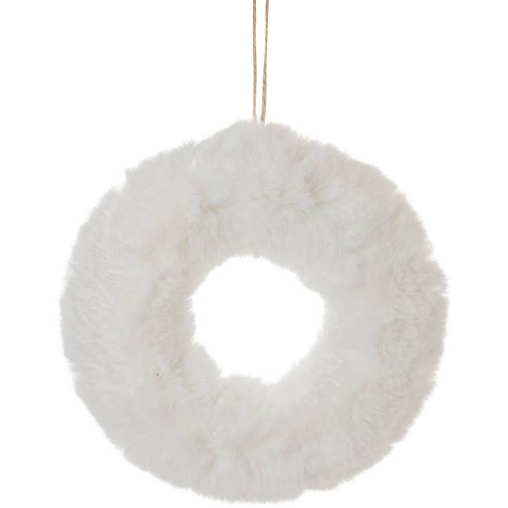 A29472: Wht plush wall wreath,one-sided 11in for wholesale by Silver Tree Home & Holiday