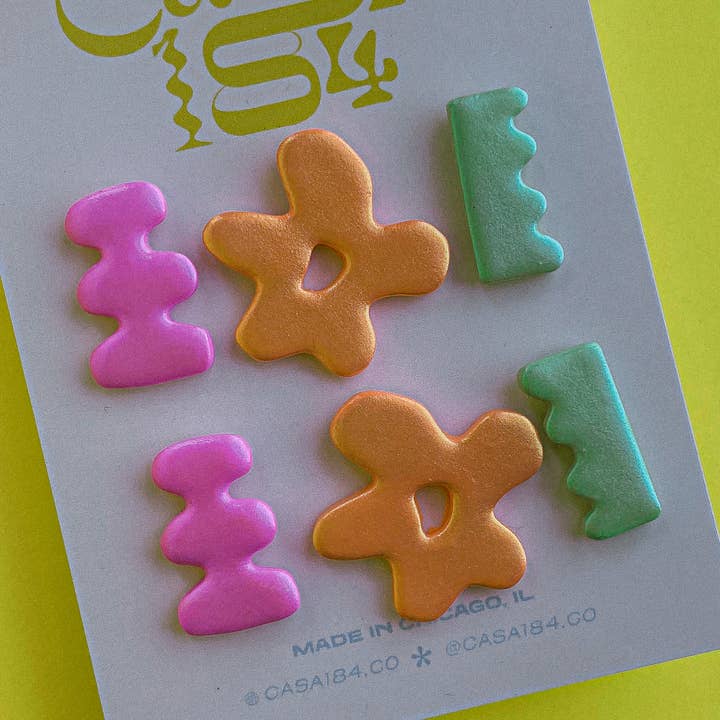 Alexis Stud Pack - funky blomma vågig vas Multi örhängenPack för wholesale av Casa 184