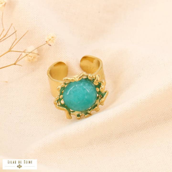 Lilas de Seine - Wholesale Cocktail/Statement Ring - Stainless steel stone crown ring 0424059