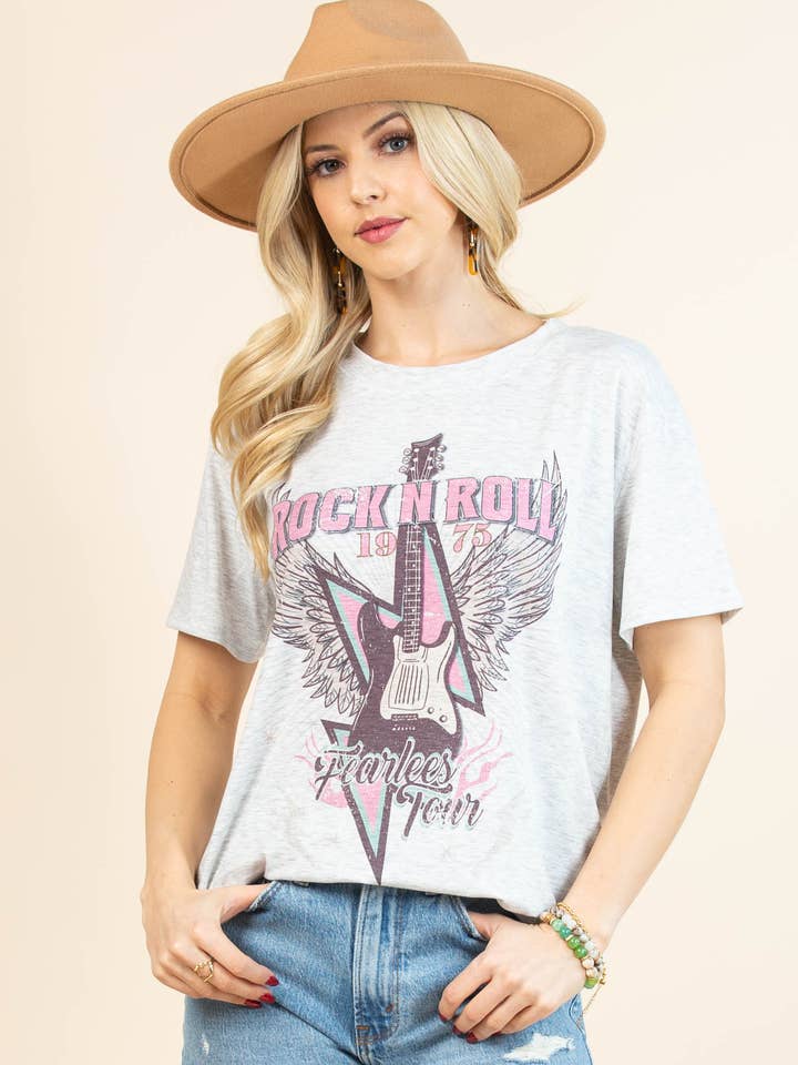 AV1205-AMAYA ROCK N ROLL GRAPHIC SHORT SLEEVE T-SHIRT for wholesale by Avery