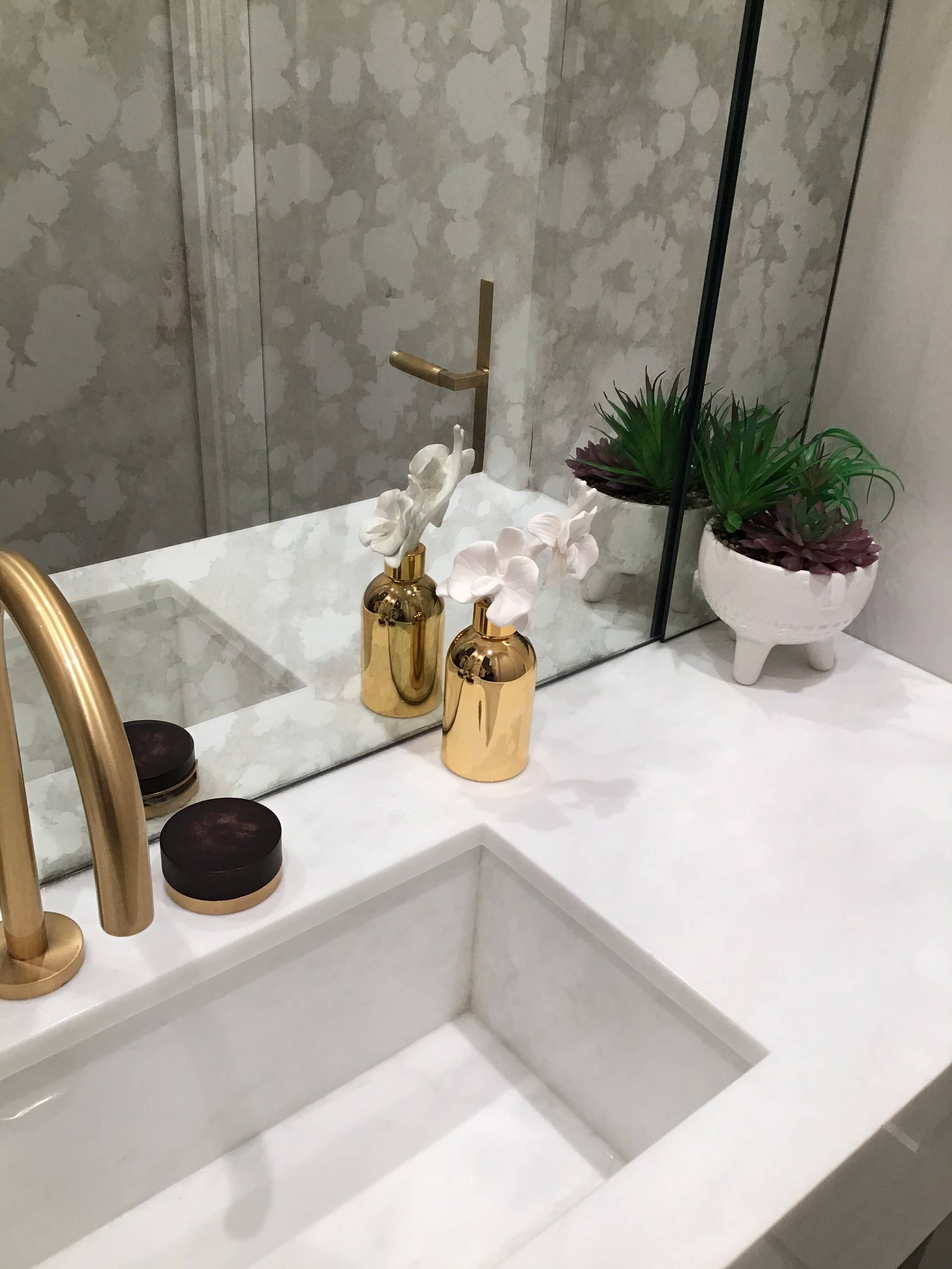 VIVIENCE - Vente Diffuseur à tiges - Diffuseur de bouteille doré avec bouchon doré/fleur blanche4