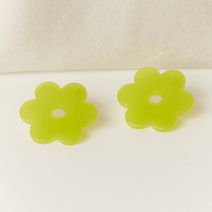 Medium Lime Green Acetate Daisy Earrings for wholesale by Cities in Dust Jewelry