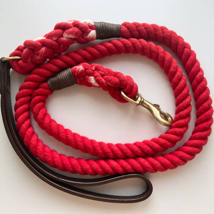 Red Ombré Rope Dog Lead with Black Leather Handle for wholesale by Daisy Dukes Designs