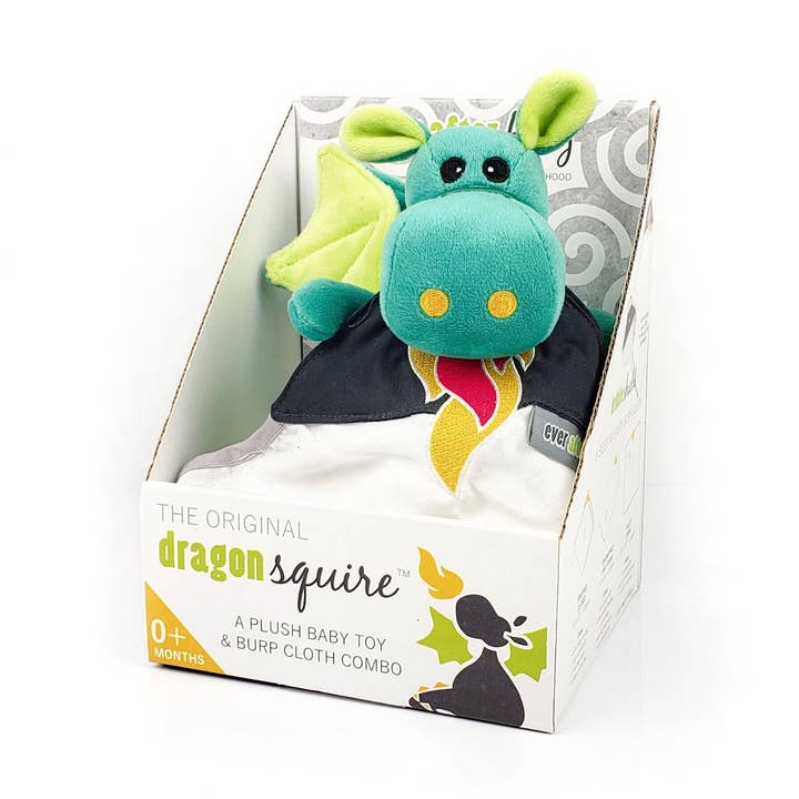 Dragon Baby Plush Toy + Muslin Burp Nursing Cloth Set Teal for wholesale by Ever After Baby