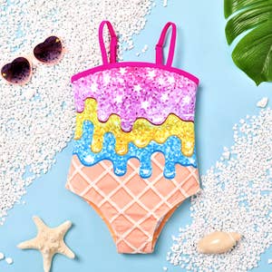 Kids Girls Holiday Ruffle Top Plaid Briefs Swimsuit Set Summer Bathing Suit  Swimwear Beachwear