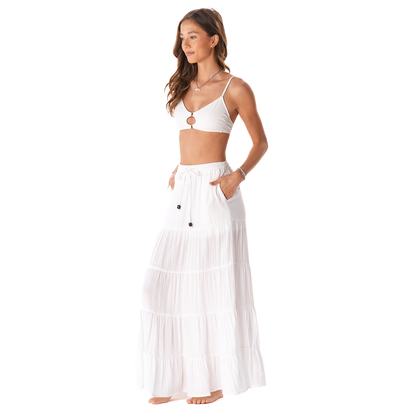 Lotus and Luna - Wholesale Skirt - Women's - White Shipwrecked Maxi Skirt (W/ Bead)3