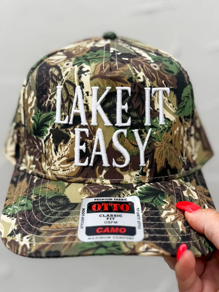 Lake It Easy Camo Cap for wholesale by Pierce + Pine