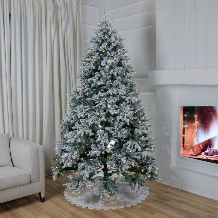 Joy By 8' Olympia Flocked Artificial Christmas Tree with 500 Warm White LED Lights for wholesale by Joy By