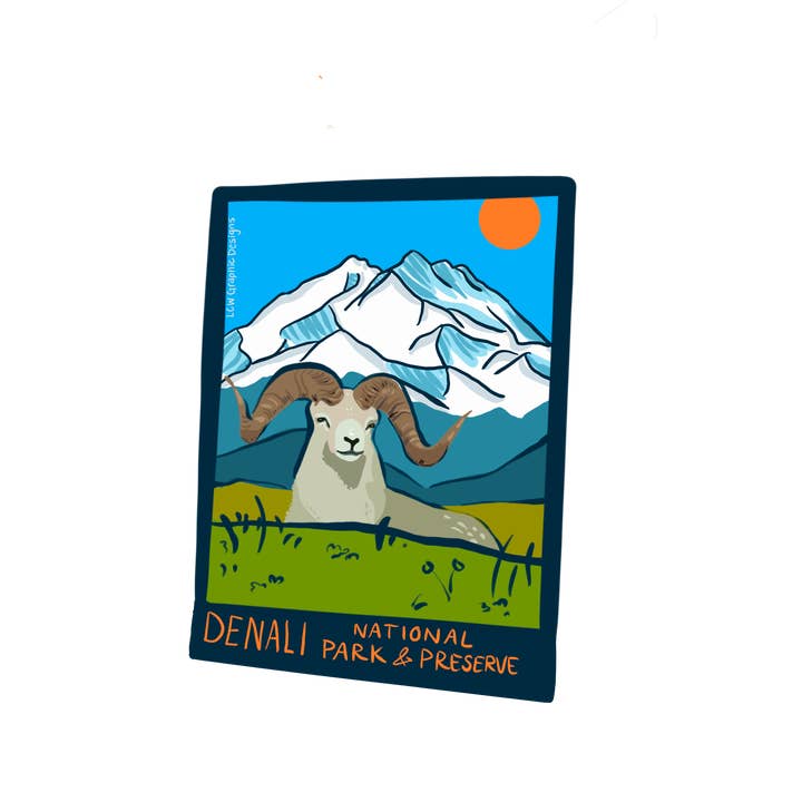 Art National Park Sticker - Denali NP - Mountain & Ram for wholesale by LCW Graphic Designs