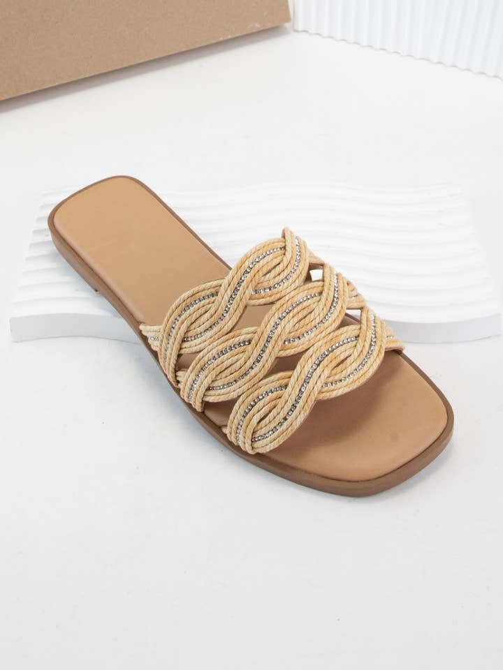 NATURAL SERIOUS TWISTED RAFFIA BRAID UPPER SLIP ON SANDAL for wholesale on Faire0