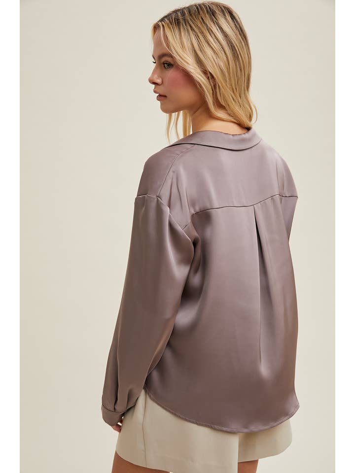Wishlist Apparel - Wholesale Button Down Shirt - Women's - SATIN BUTTON-UP SHIRT / WL24-91187