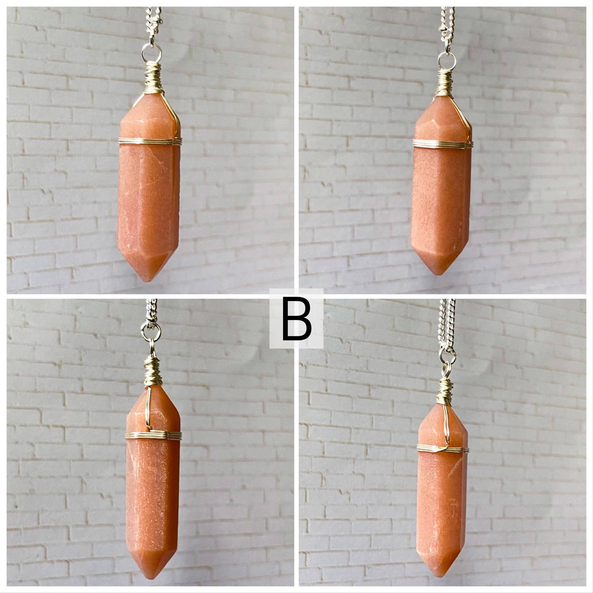Moonchild Society - Wholesale Pendant/Charm Necklace - Peach Moonstone Silver Crystal Point Necklace, Wire Wrapped Jewelry, Raw Crystal,  Boho Witchy Pick Your Crystal4