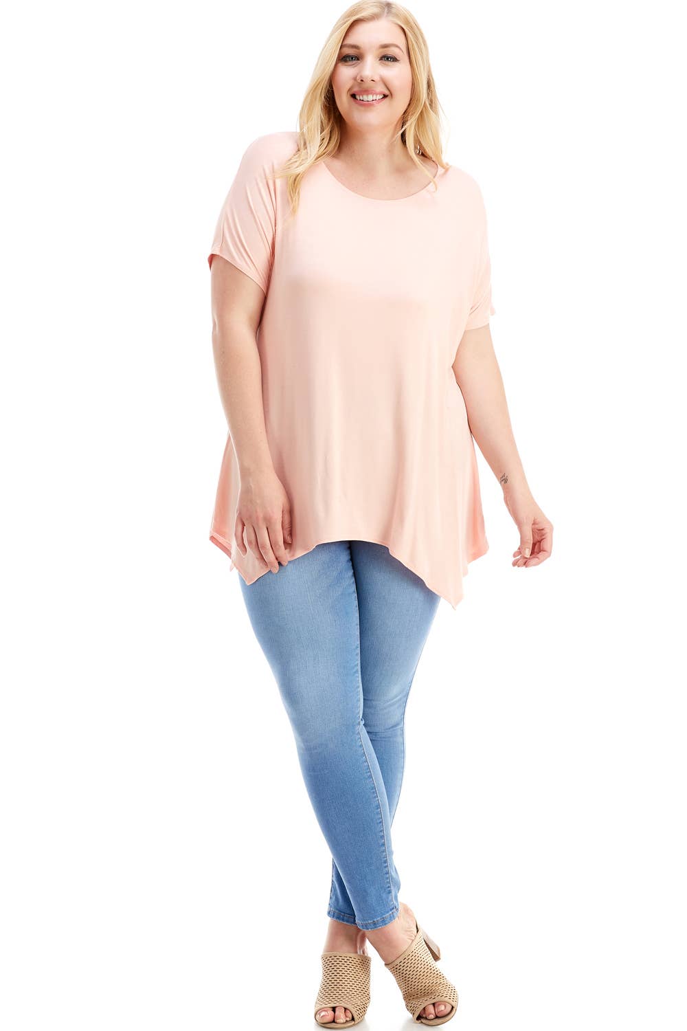 Azules Clothing - Wholesale Tunic - Women's - ATP-2307RSX Plus Size Asymmetric Short Sleeve Tunic49