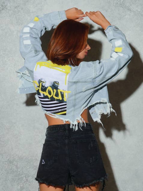 Clout California Stripes Crop Denim Jacket for wholesale by Trio Urban