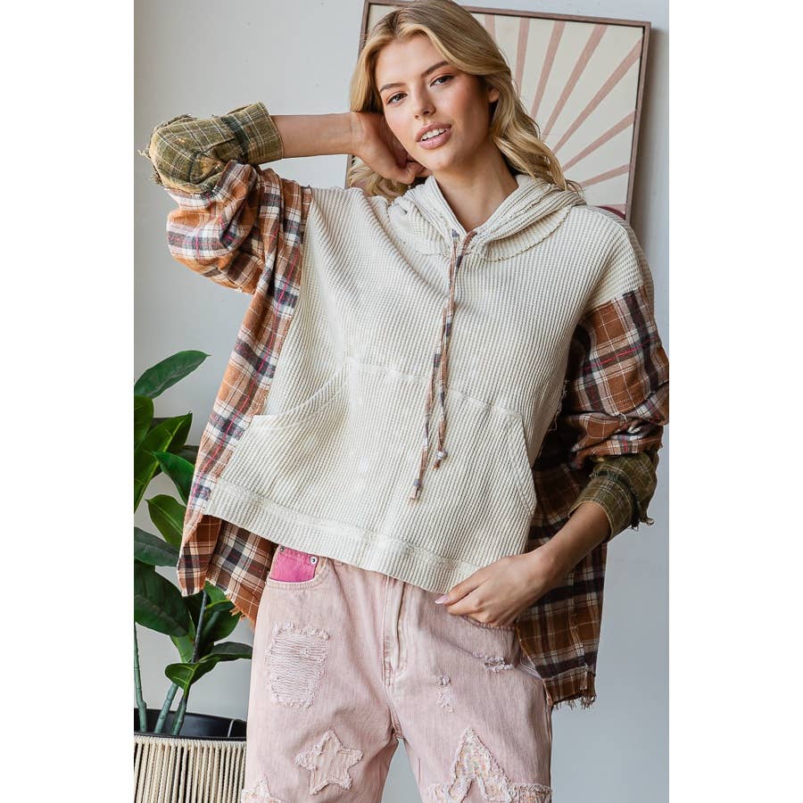 Oli&Hali – wholesale Hoodie - Dam – TVÄTTAD TYGBLANDAD HUVTRÖJA MED RUTIGT MÖNSTER7