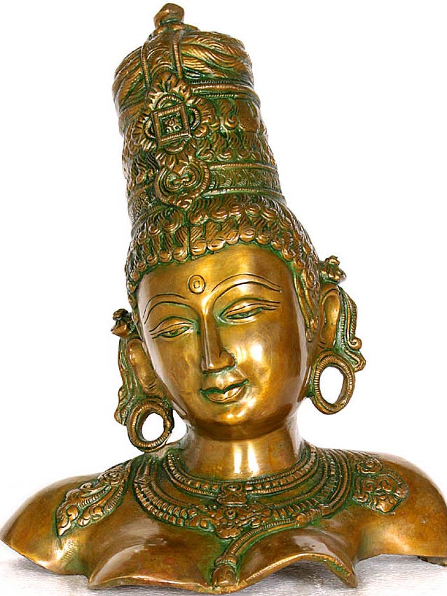 Buste de la déesse Parvati | Fait main | Sculpture en laiton pour la vente par Exotic India Art