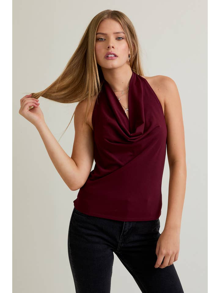 LE LIS - Wholesale Knit Top - Women's - COWL NECK RUCHED HALTER TOP4