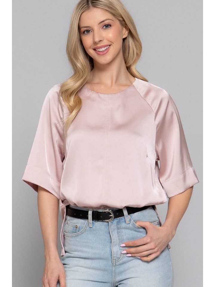 Active Basic | Active USA - Wholesale Blouse – Women’s - Raglan Elbow Sleeve Side Slit Back Closure Satin Blouse11