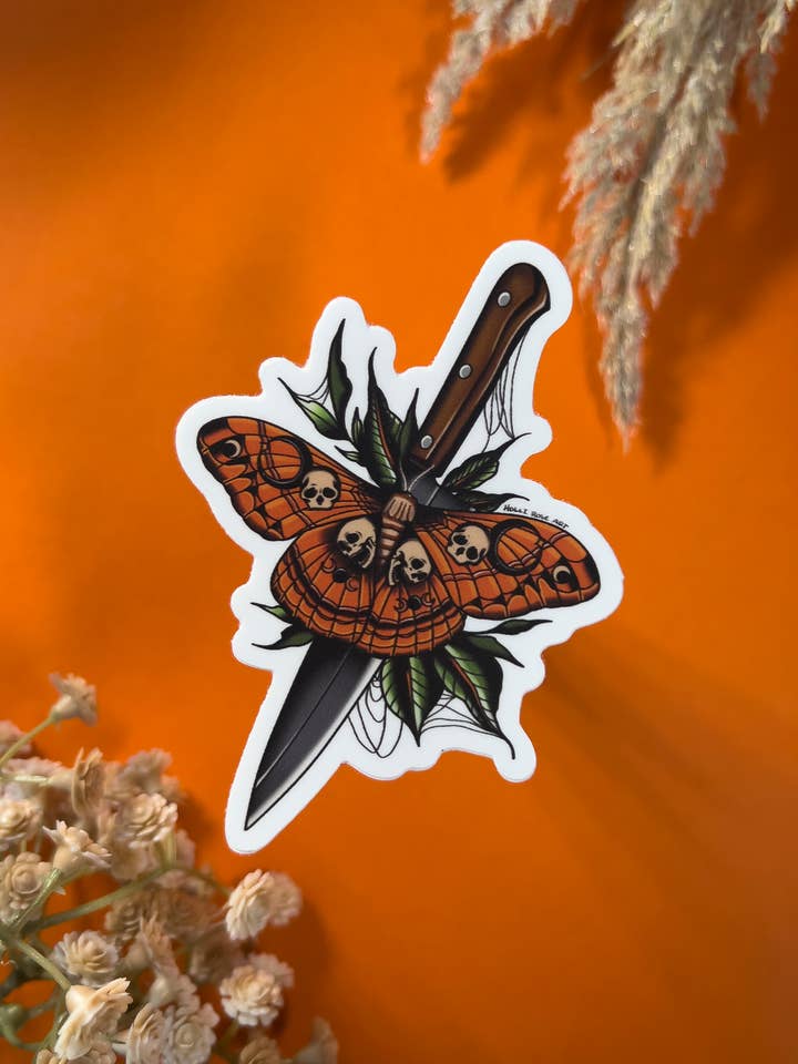 Spooky Skull Moth Sticker for wholesale by Holli Rose Art