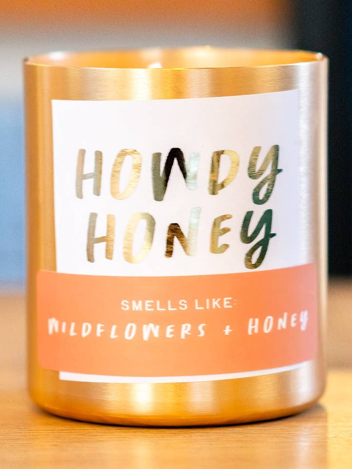 Howdy, Honey Candle for wholesale by Girl Riot Society by Mosaic Makers Co