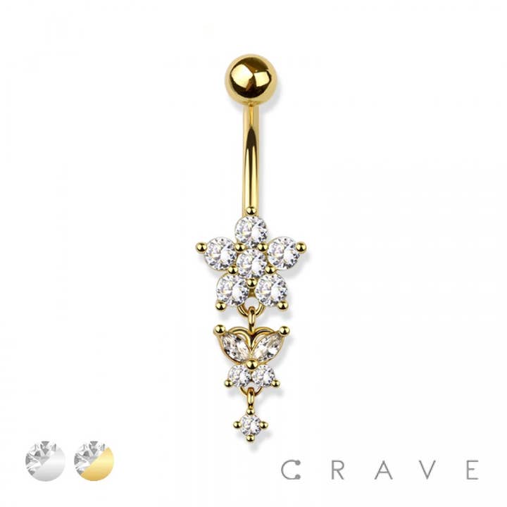 FLOWER&BUTTERFLY 316L SS NAVEL RING for wholesale by CRAVE