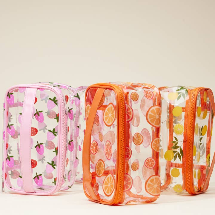 Frem - Wholesale Makeup/Cosmetic Bag - Fruit-Print Clear Makeup Bag with Handle Travel Organizer