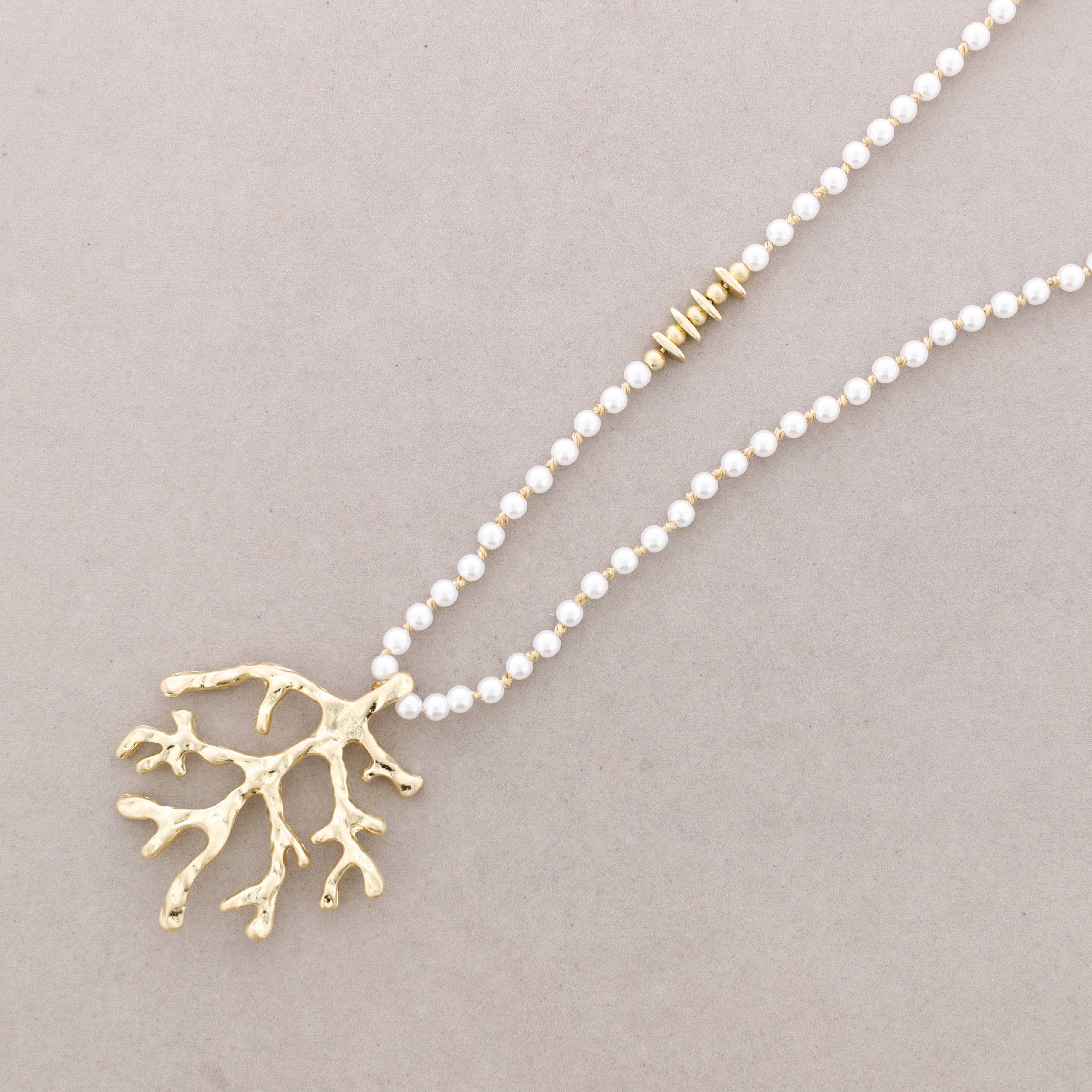 Sonata - Wholesale Snap Jewelry - Long Faceted Crystal Necklace with Coral Metal Pendant8