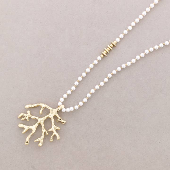 Sonata - Wholesale Snap Jewelry - Long Faceted Crystal Necklace with Coral Metal Pendant8