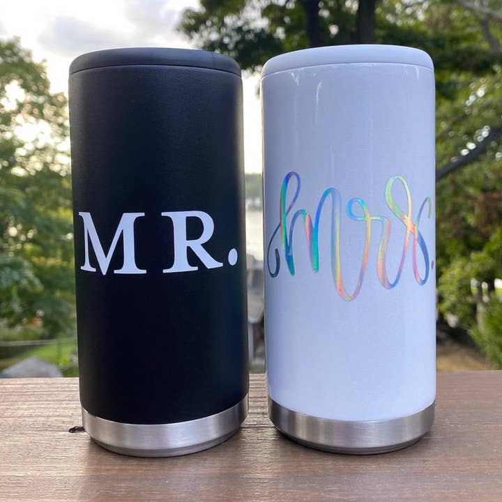 Mr and Mrs Slim Can Cooler for wholesale by Acential Drinkware