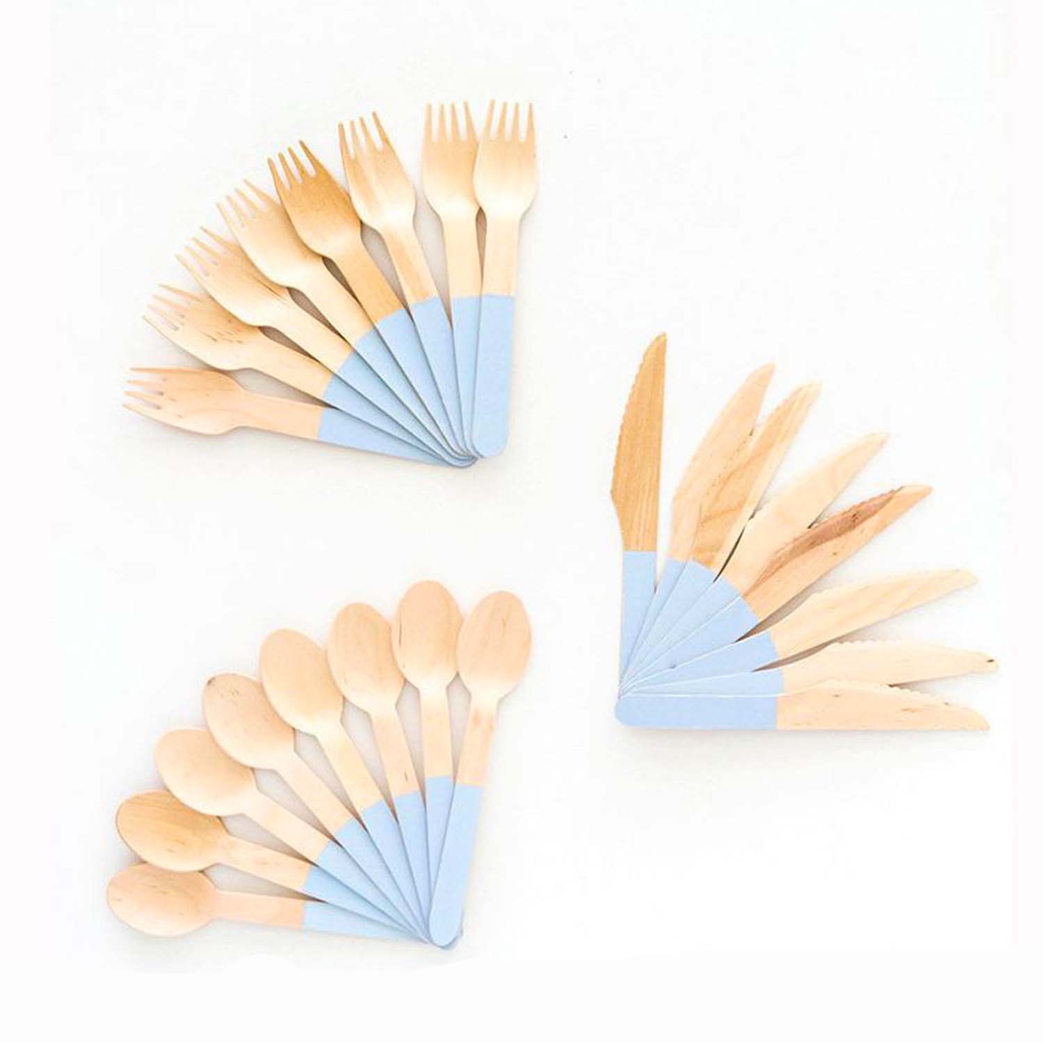 Ellie's Party Supply - Wholesale Disposable Servingware Set - Pastel Blue Wooden Utensils (Set of 24)7