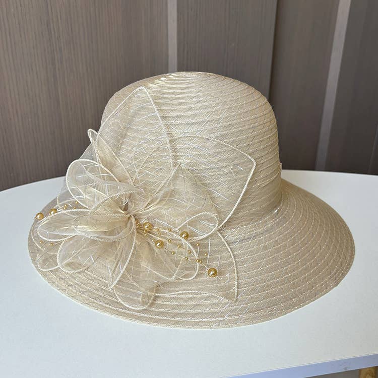 Ole - Vente Chapeau de paille – femme - Chapeau Fedora en gaze florale avec large bord3