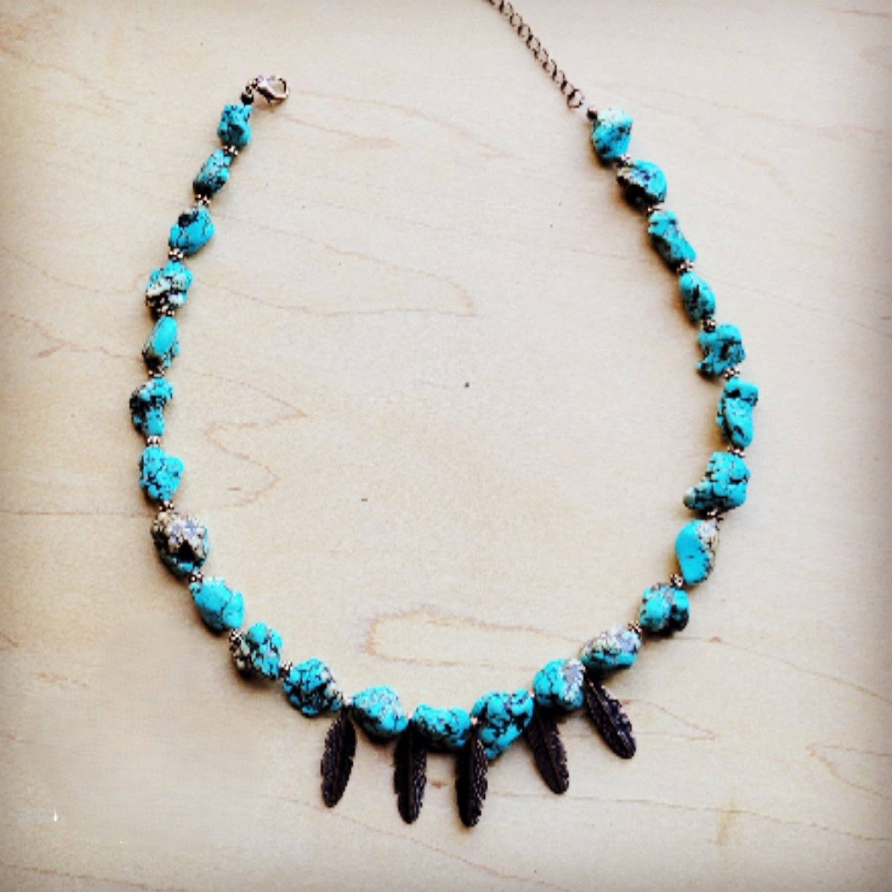Wholesale **Blue Turquoise Collar Necklace w/ Feather