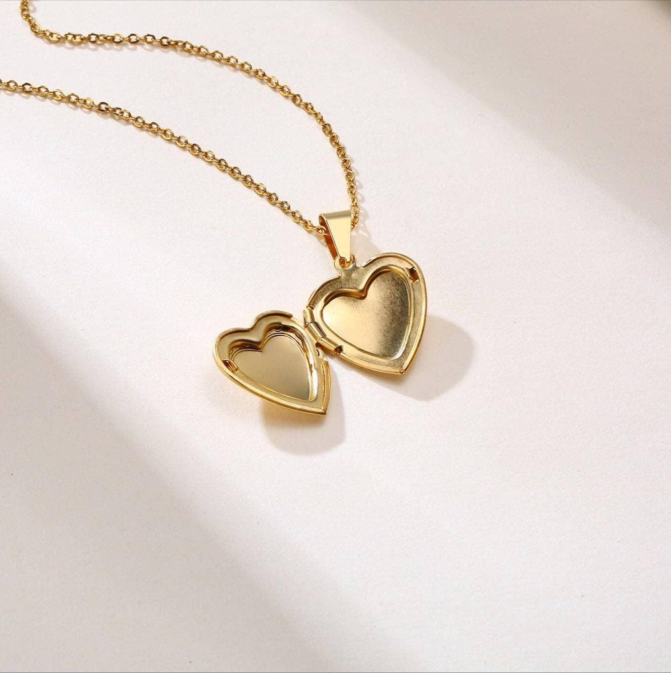 Perimade & Co. LLC - Wholesale Locket Necklace - Gold Custom Heart Photo Locket Necklace in Stainless Steel4