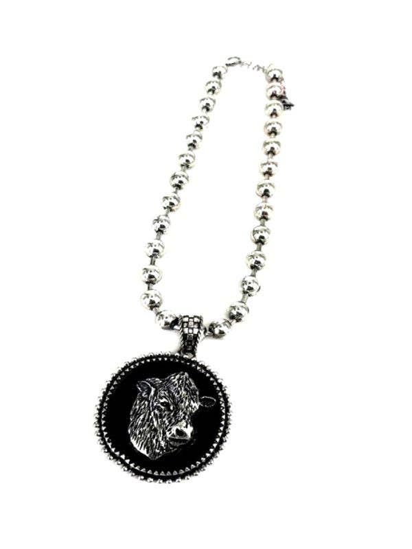 Snowing West - Wholesale Pendant/charm necklace - Western Cow Head Pendant Ball Chain Necklace
