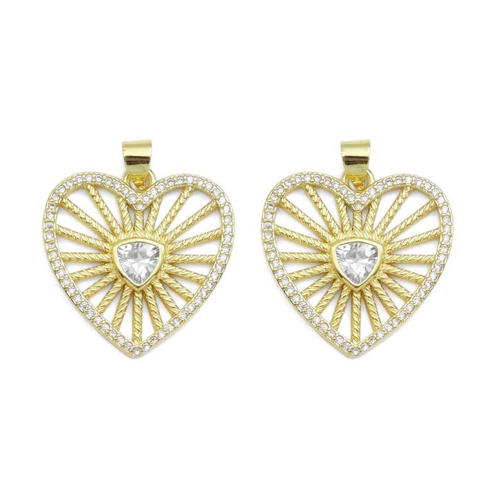 CZ Triangle Center Heart Charm, Sku#LK934 for wholesale by BestBeads&Beyond