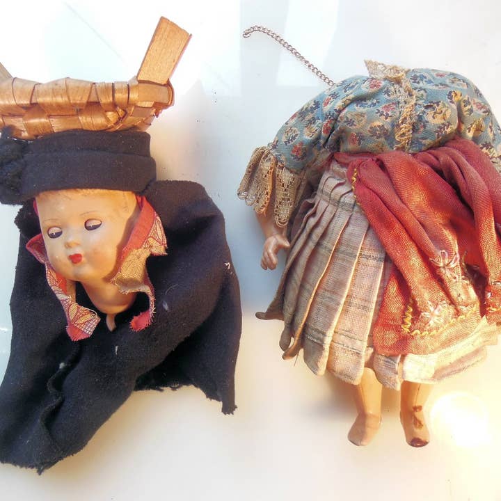 Vintage South American Girl Doll with Opening/Closing Eyes & Basket on Head for wholesale by Jane A Gordon: Jewelry Art Gifts Inspiration