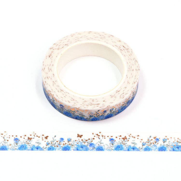 Journal Junkies - Wholesale Washi tape - Foil Blue Rose | Thin Washi Tape