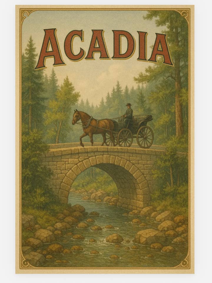 Acadia Carriage Roads Vintage Style Postcard for wholesale by Mentally In Maine