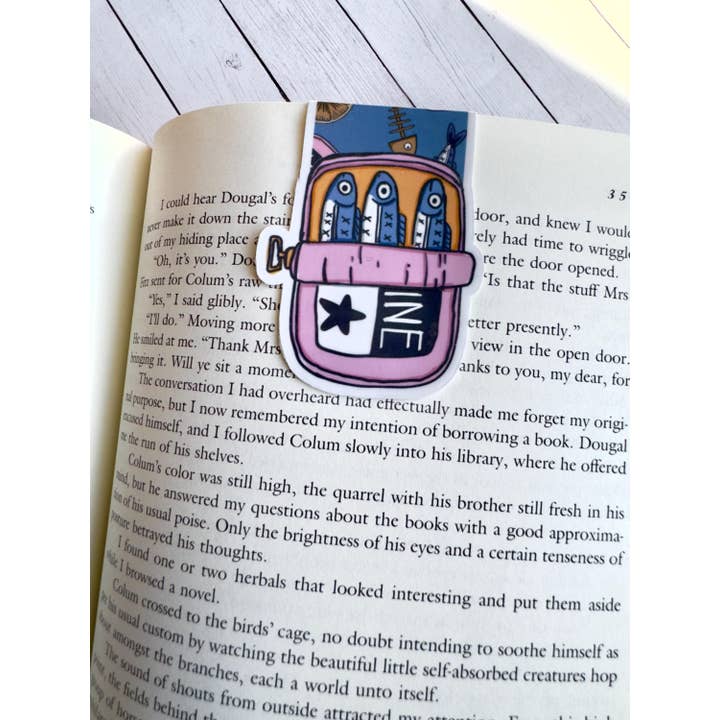 Sardine Pearlescent Magnetic Custom Hand Drawn Bookmark for wholesale by Scraps & ink