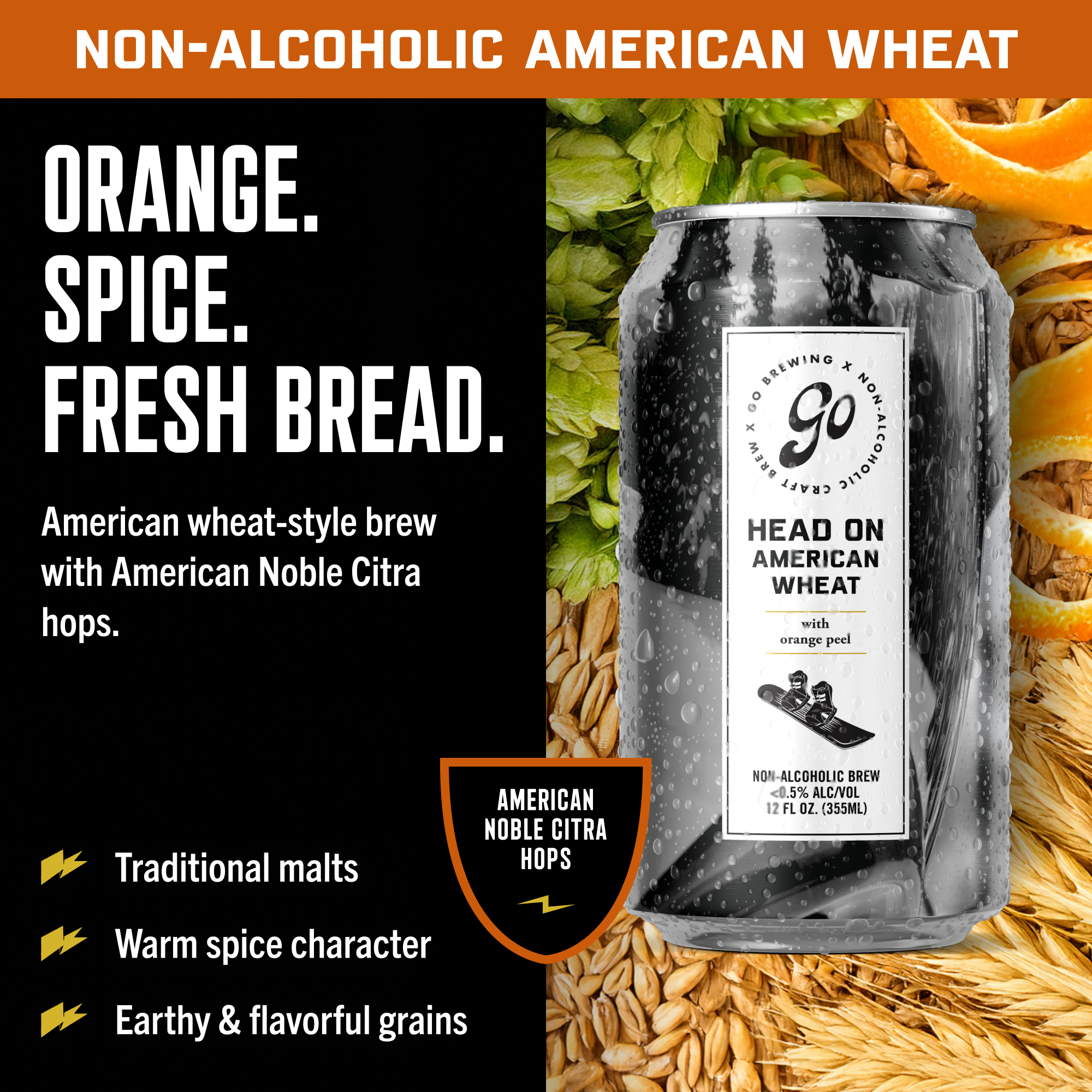 Go Brewing - Wholesale Non-Alcoholic Beer - Go Brewing Head On Wheat - 24 Pack - Non Alcoholic Beer1