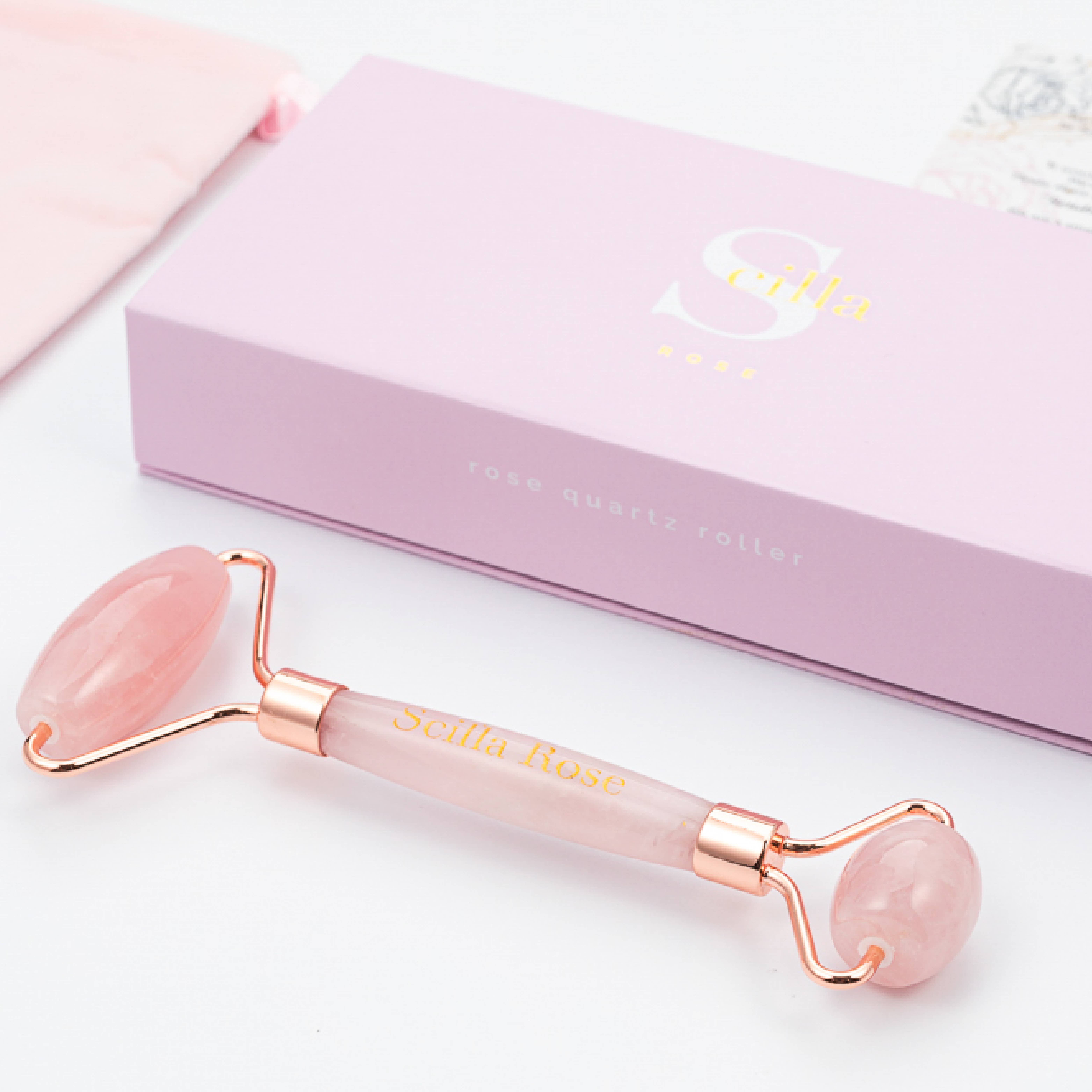 Scilla Rose – Engroshandel Ansigtsrulle – Superior Rose Quartz Roller ansigtsmassage værktøj1